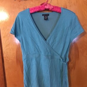 V neck wrap type short sleeved sweater